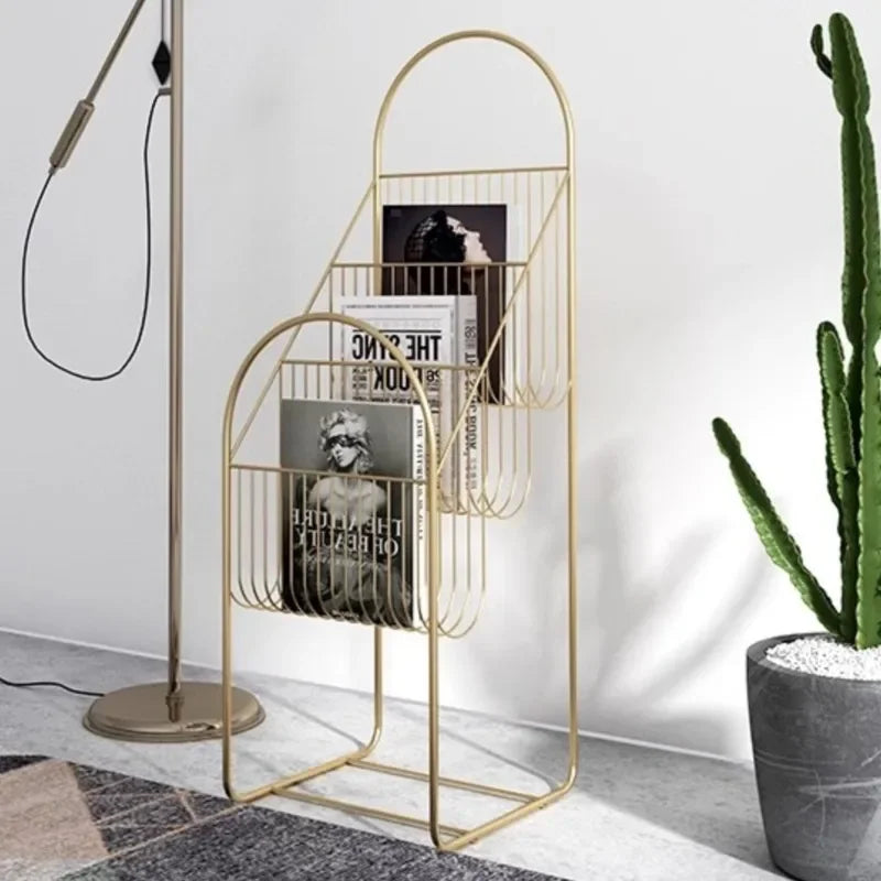 Light Luxury Style Magazine Rack Floor Display Rack Iron Books And Newspapers Rack Small Multi-layer Illustrated Book Storage