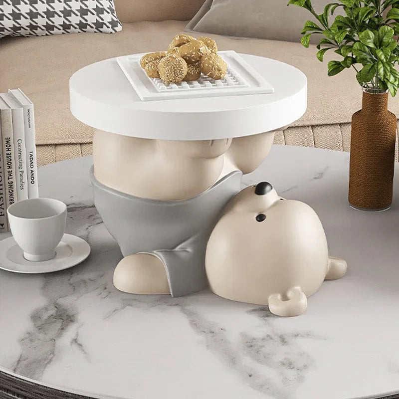 Cute Bear Coffee Bedroom Bedside Small Table,Bear Statue Shoes Stool Creative Cabinet Tray Ornament Home Decor Housewarming Gift