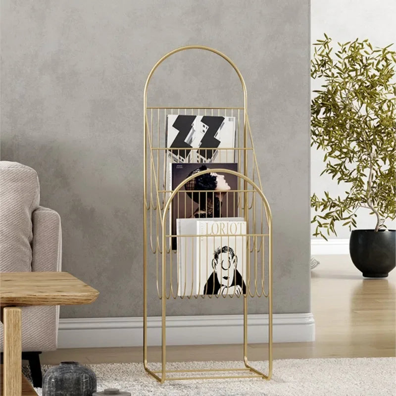 Light Luxury Style Magazine Rack Floor Display Rack Iron Books And Newspapers Rack Small Multi-layer Illustrated Book Storage