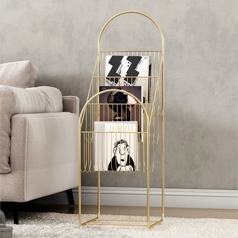 Light Luxury Style Magazine Rack Floor Display Rack Iron Books And Newspapers Rack Small Multi-layer Illustrated Book Storage