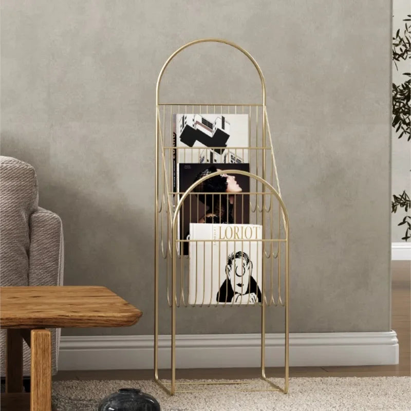 Light Luxury Style Magazine Rack Floor Display Rack Iron Books And Newspapers Rack Small Multi-layer Illustrated Book Storage