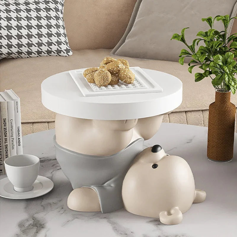 Cute Bear Coffee Bedroom Bedside Small Table,Bear Statue Shoes Stool Creative Cabinet Tray Ornament Home Decor Housewarming Gift