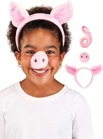 Pig Costume Set Includes Ears Tail and Nose - Soft Velvet Fit