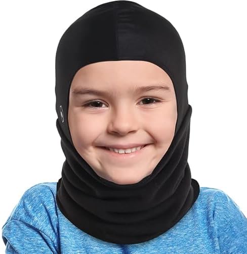 Stay Warm Kids Ski Neck Gaiter Toddler Fleece Neckwarmer with Helmet Liner Hood