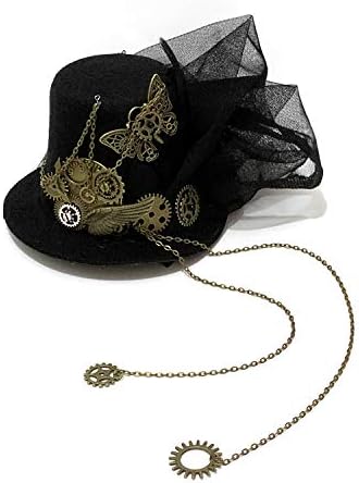 Punk Steampunk Womens Mini Top Hat Gears Black Hair Accessory