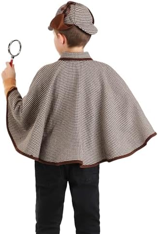 Kids Detective Costume Accessory Kit Halloween Deerstalker Hat Poncho Magnifying Glass