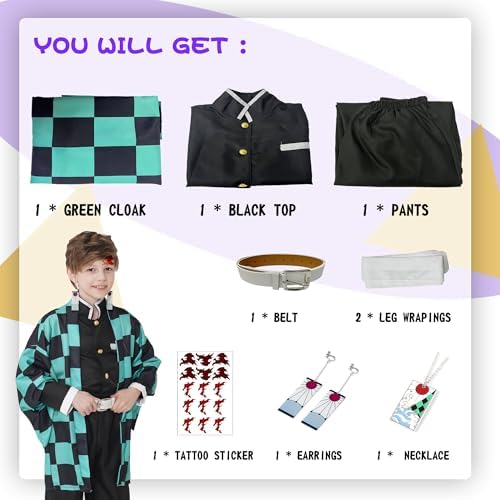 Mens Kimono Costume for Boys Halloween Pink Kamado Cosplay Includes Accessories