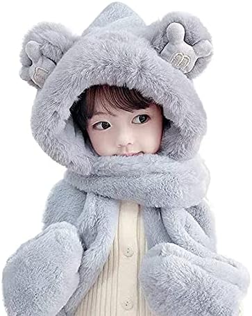 Kids Winter Hat Scarf Mittens 3 in 1 Hat Faux Fur Hat