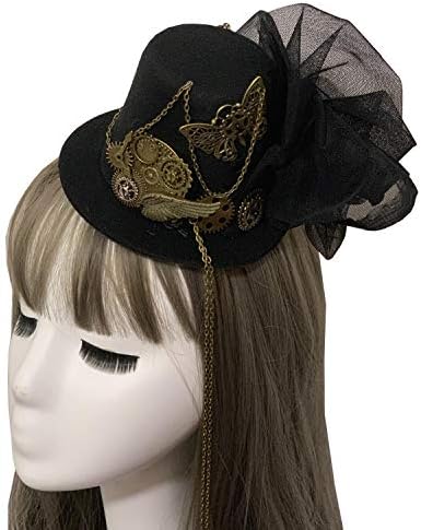 Punk Steampunk Womens Mini Top Hat Gears Black Hair Accessory