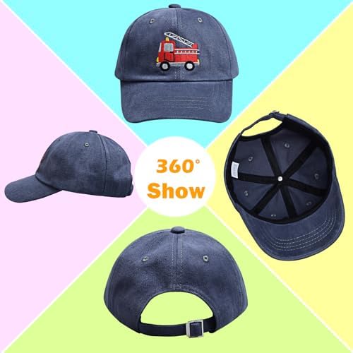 Cute Kids Baseball Cap with Fire Truck Embroidery