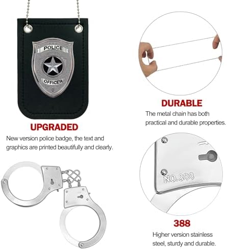 HOHAJIU 5PCS Police Badge and Handcuffs Toy Set for Kids