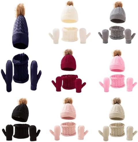 Toddler Winter Hat Scarf Gloves Set with Fleece Lining