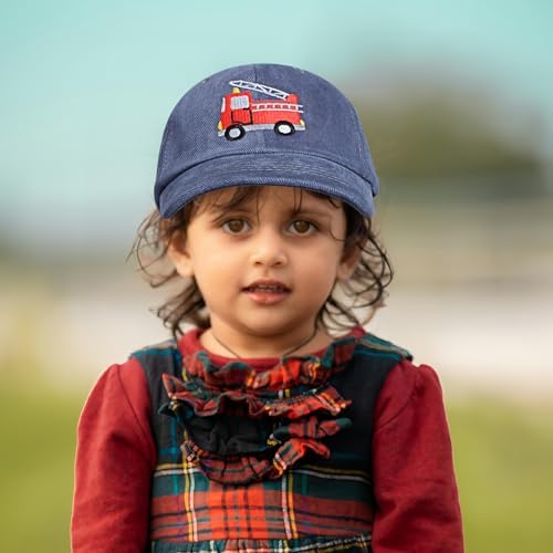 Cute Kids Baseball Cap with Fire Truck Embroidery