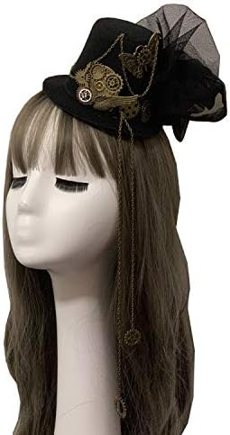 Punk Steampunk Womens Mini Top Hat Gears Black Hair Accessory