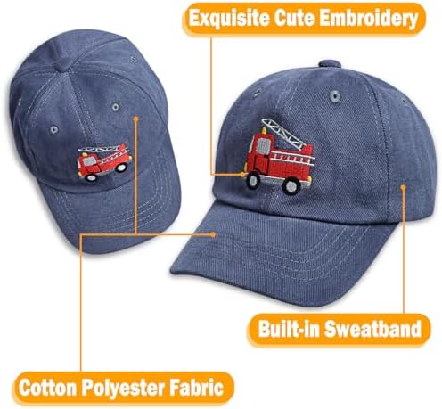 Cute Kids Baseball Cap with Fire Truck Embroidery