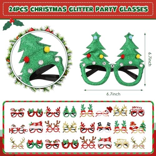 48-Piece Christmas Glasses Headbands Set for Kids - Variety of Christmas Themes