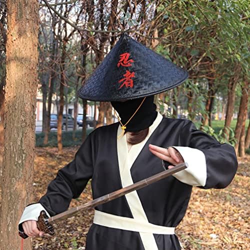 STOBOK Ninja Hat Black Bamboo Straw Conical Cap