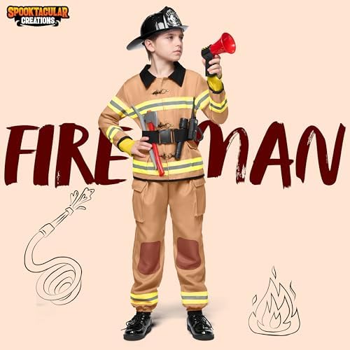 Spooktacular Boys Fireman Costume - Halloween Firefighter Kids Jumpsuit