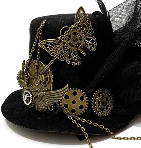 Punk Steampunk Womens Mini Top Hat Gears Black Hair Accessory