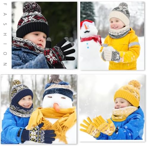 Kids Winter Knit Beanie Hat Scarf Gloves Set for Toddler Girls Boys