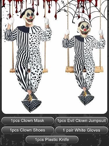 Ramped 5-Piece Scary Killer Clown Costume Set Halloween