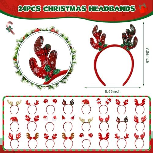 48-Piece Christmas Glasses Headbands Set for Kids - Variety of Christmas Themes