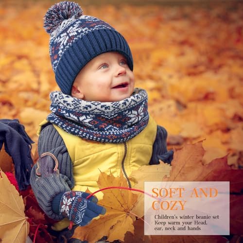 Kids Winter Knit Beanie Hat Scarf Gloves Set for Toddler Girls Boys