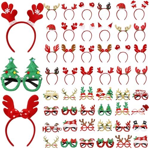 48-Piece Christmas Glasses Headbands Set for Kids - Variety of Christmas Themes