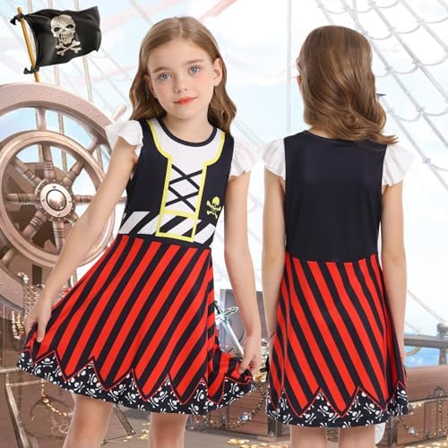 Girls Pirate Dress Buccaneer Cosplay Outfits for Kids Pirate Party Halloween