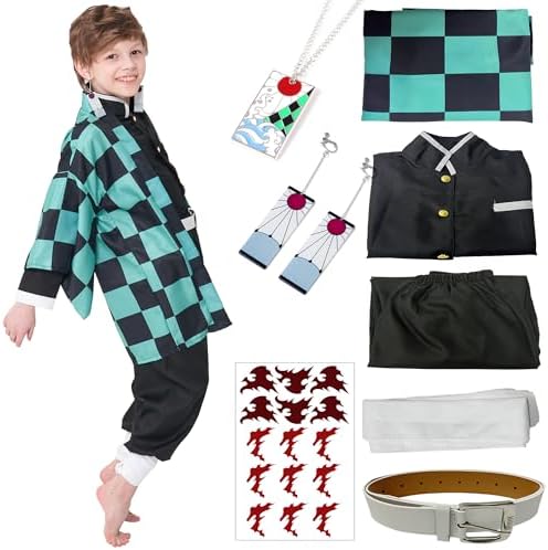 Mens Kimono Costume for Boys Halloween Pink Kamado Cosplay Includes Accessories