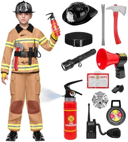 Spooktacular Boys Fireman Costume - Halloween Firefighter Kids Jumpsuit