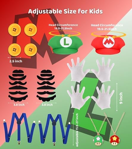 Mary Luigi Halloween Costume for Kids Hat Mustache Gloves More