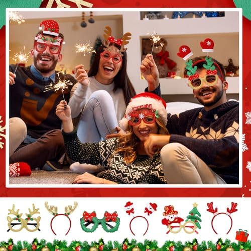 48-Piece Christmas Glasses Headbands Set for Kids - Variety of Christmas Themes