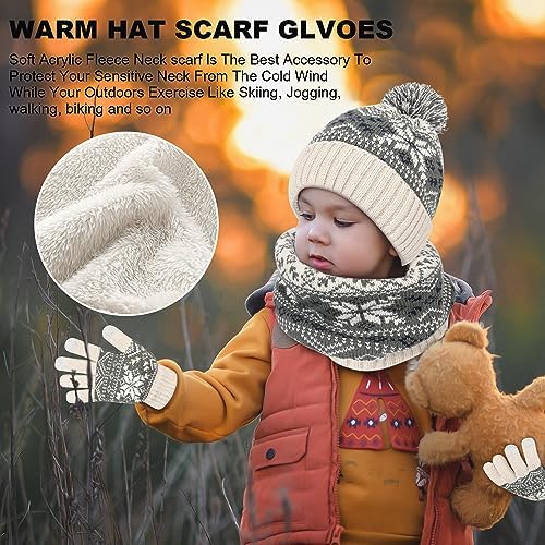 Kids Winter Knit Beanie Hat Scarf Gloves Set for Toddler Girls Boys