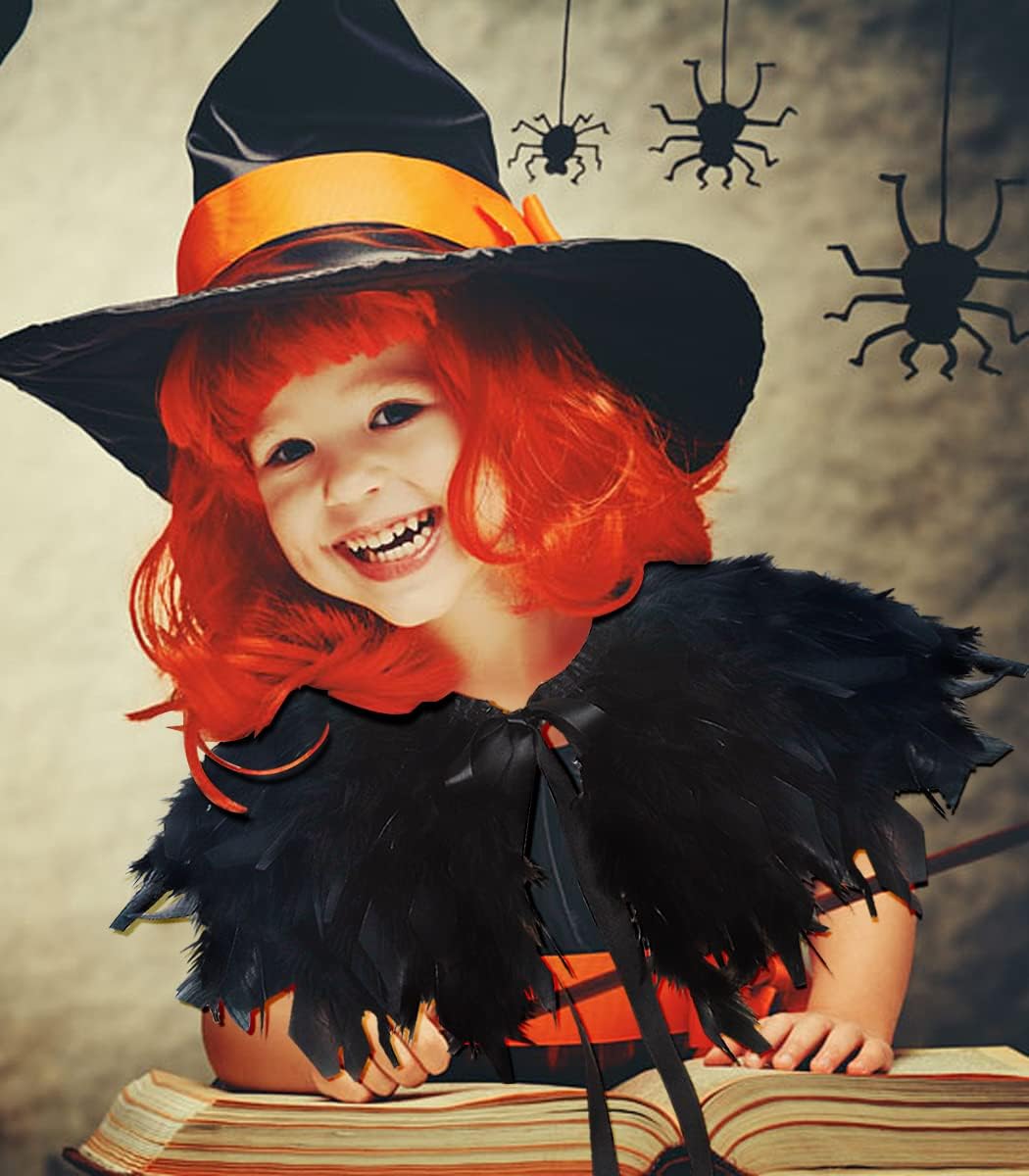 Childrens Black Feathers Cape Shawl Halloween Costume