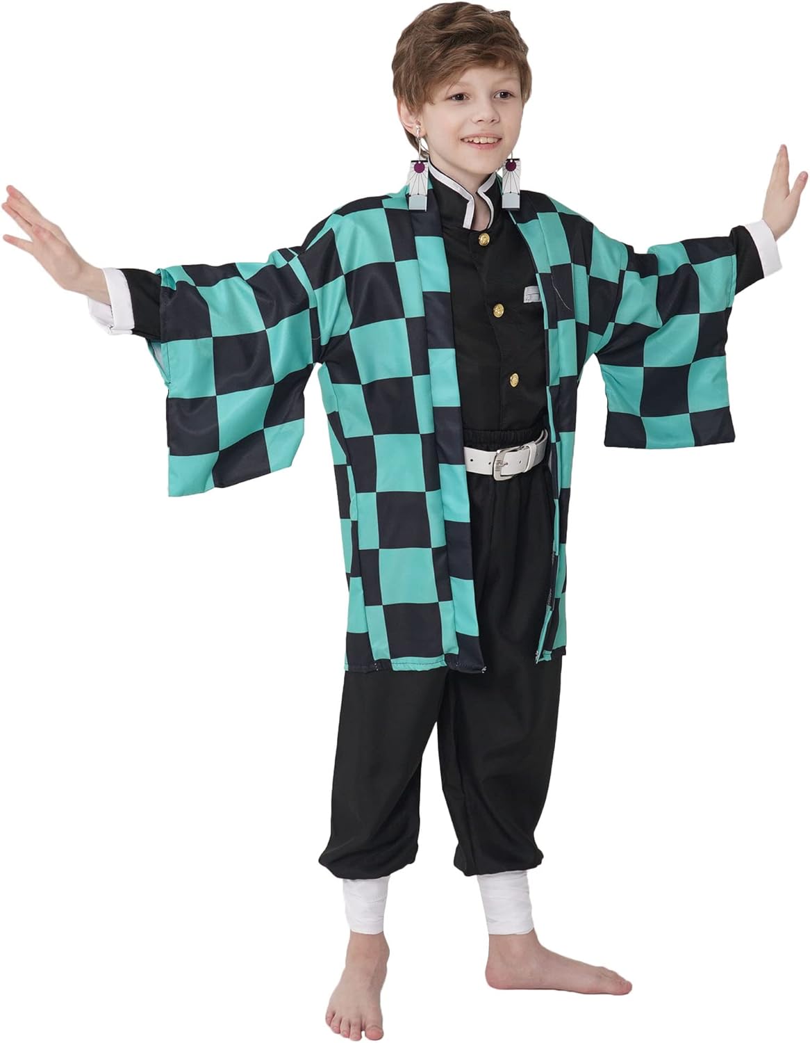 Mens Kimono Costume for Boys Halloween Pink Kamado Cosplay Includes Accessories