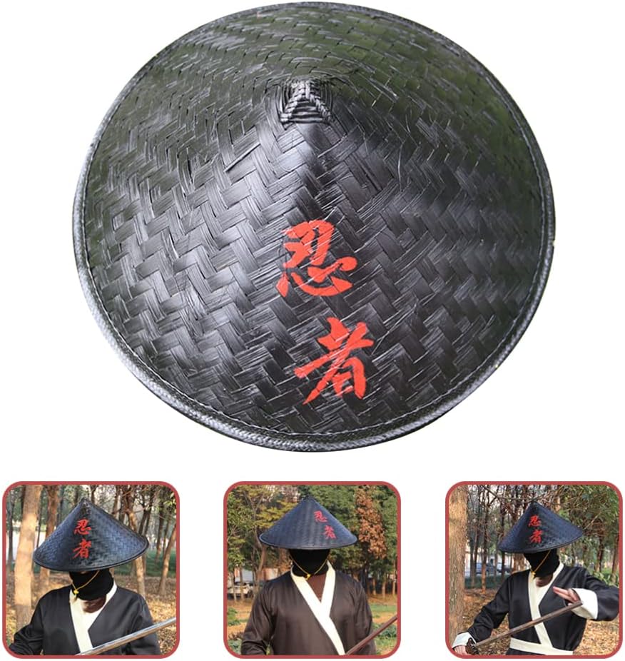 STOBOK Ninja Hat Black Bamboo Straw Conical Cap