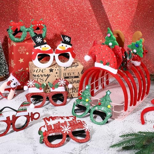 48-Piece Christmas Glasses Headbands Set for Kids - Variety of Christmas Themes