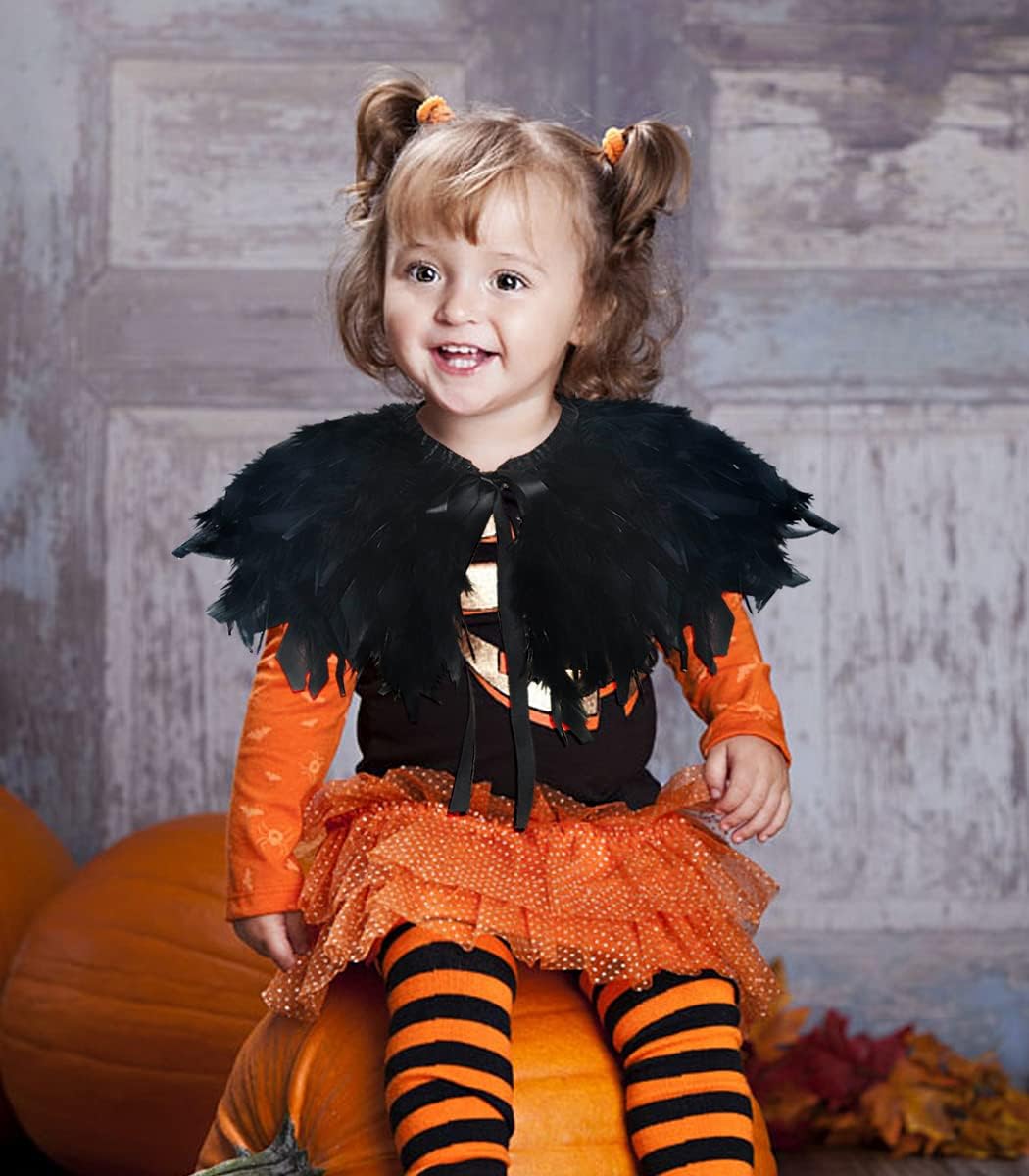 Childrens Black Feathers Cape Shawl Halloween Costume