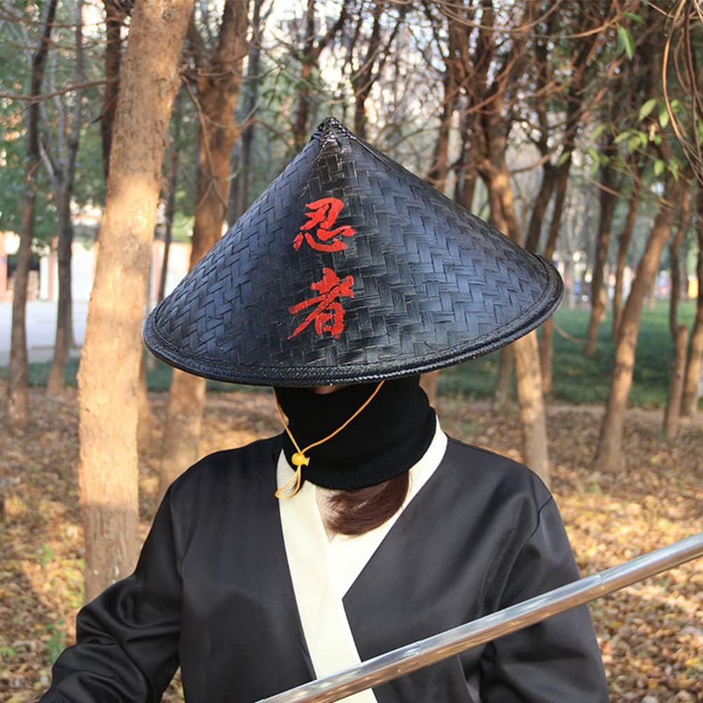 STOBOK Ninja Hat Black Bamboo Straw Conical Cap