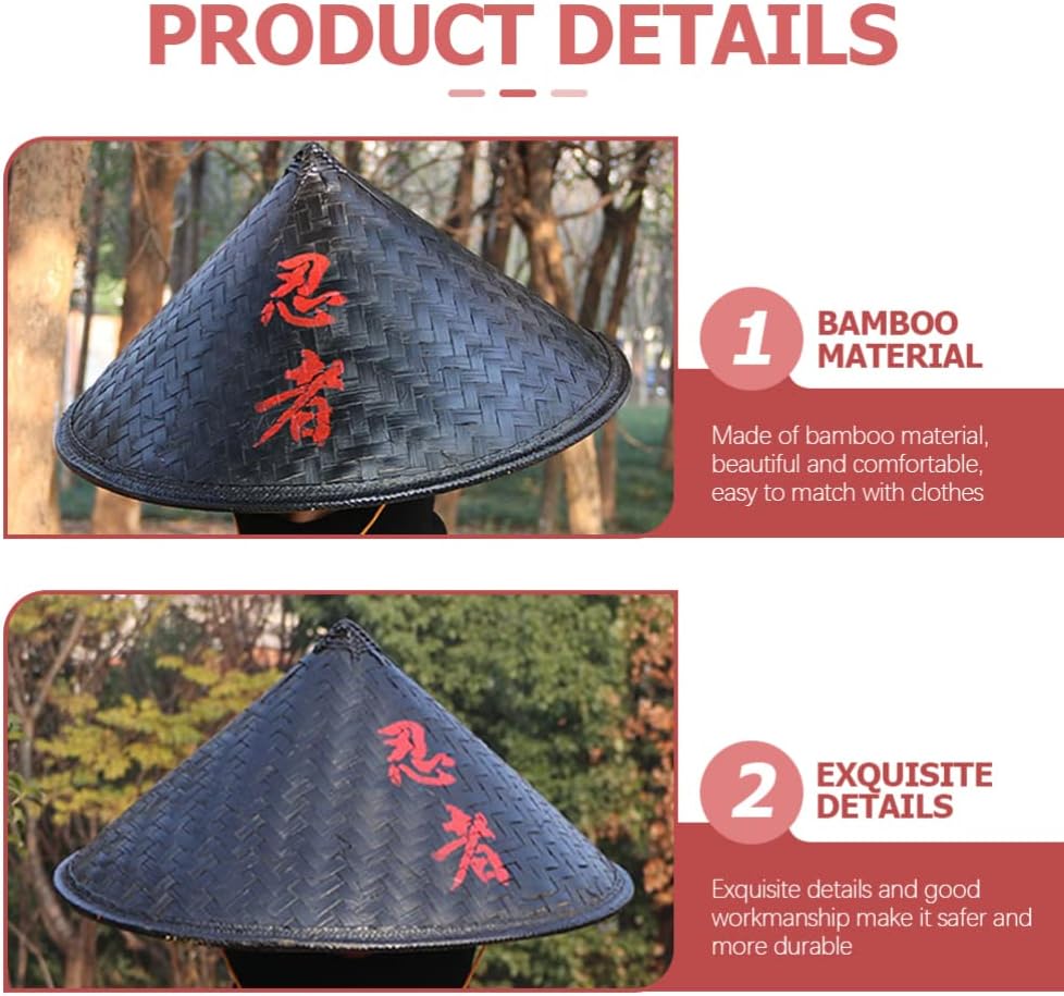 STOBOK Ninja Hat Black Bamboo Straw Conical Cap