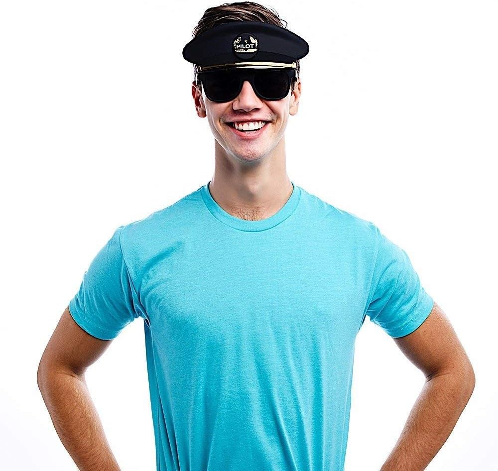 Sun-Staches Pilot Sunglasses Costume - Black Captains Look