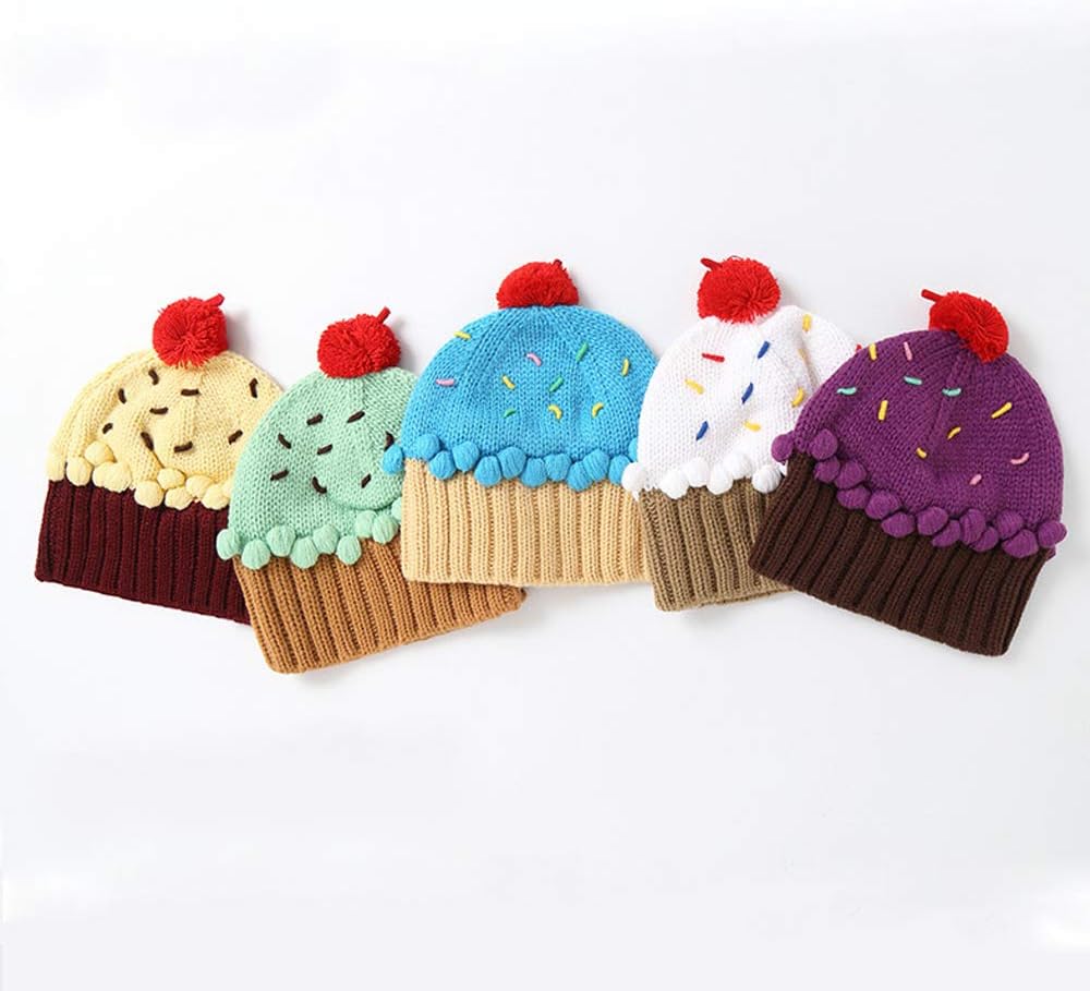 XINQIAO Cupcake Beanie Knitting Hat for Kids - Sweet Winter Accessories