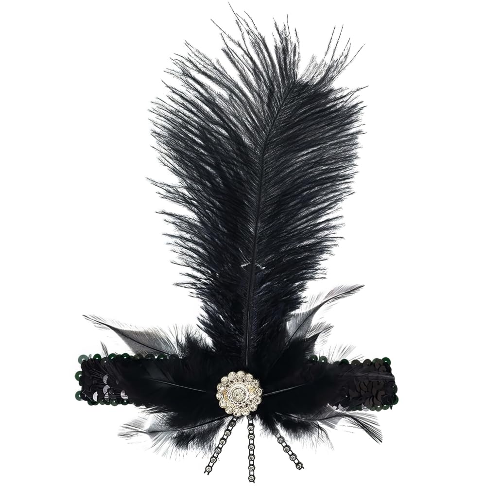 Elegant Black Charleston Feather Headband