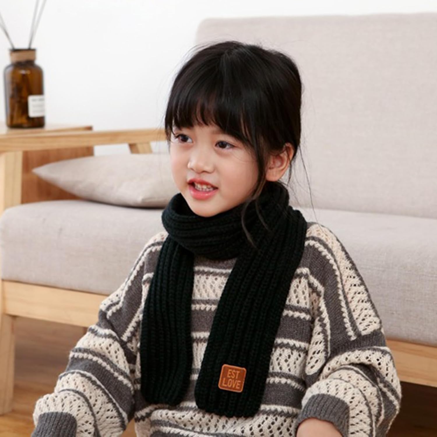 BEARUN Knit Kids Scarf - Solid Color Warm Soft