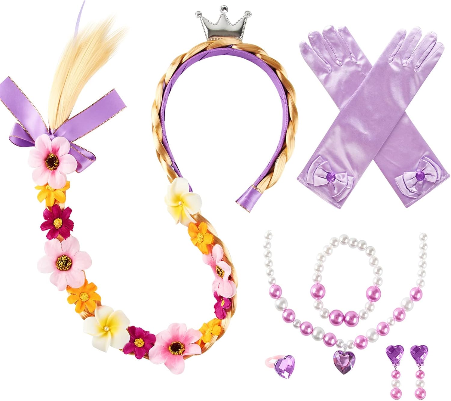 Carkno Princess Wig Jewelry Set for Little Girls Shimmering Beauty