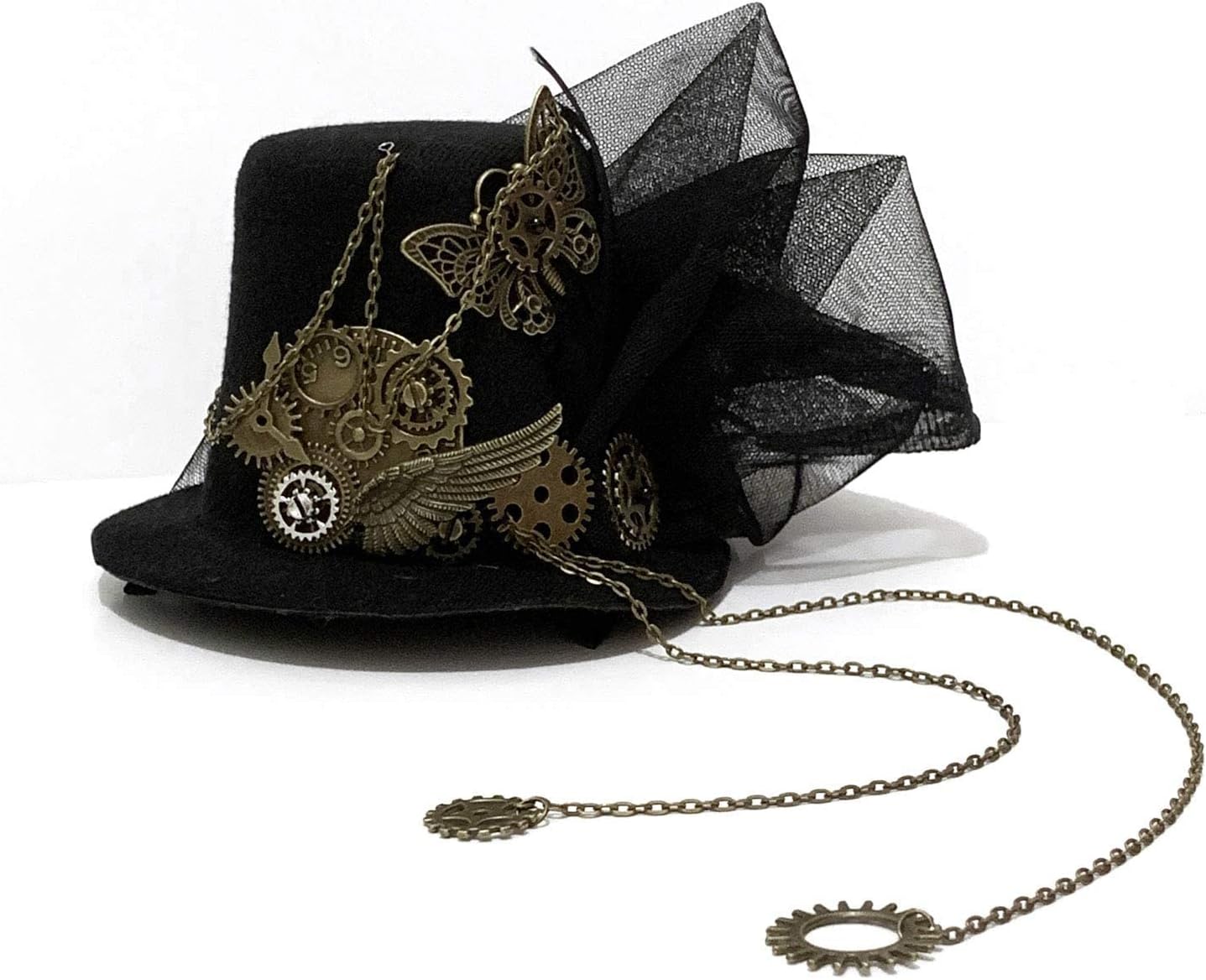 Punk Steampunk Womens Mini Top Hat Gears Black Hair Accessory