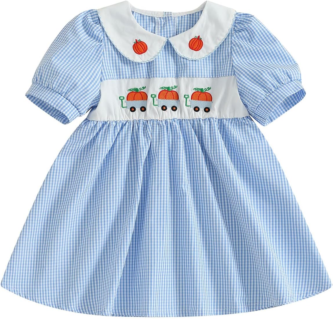 MCHAGIN Kids Baby Girls Short Sleeve Plaid Embroidery Dress