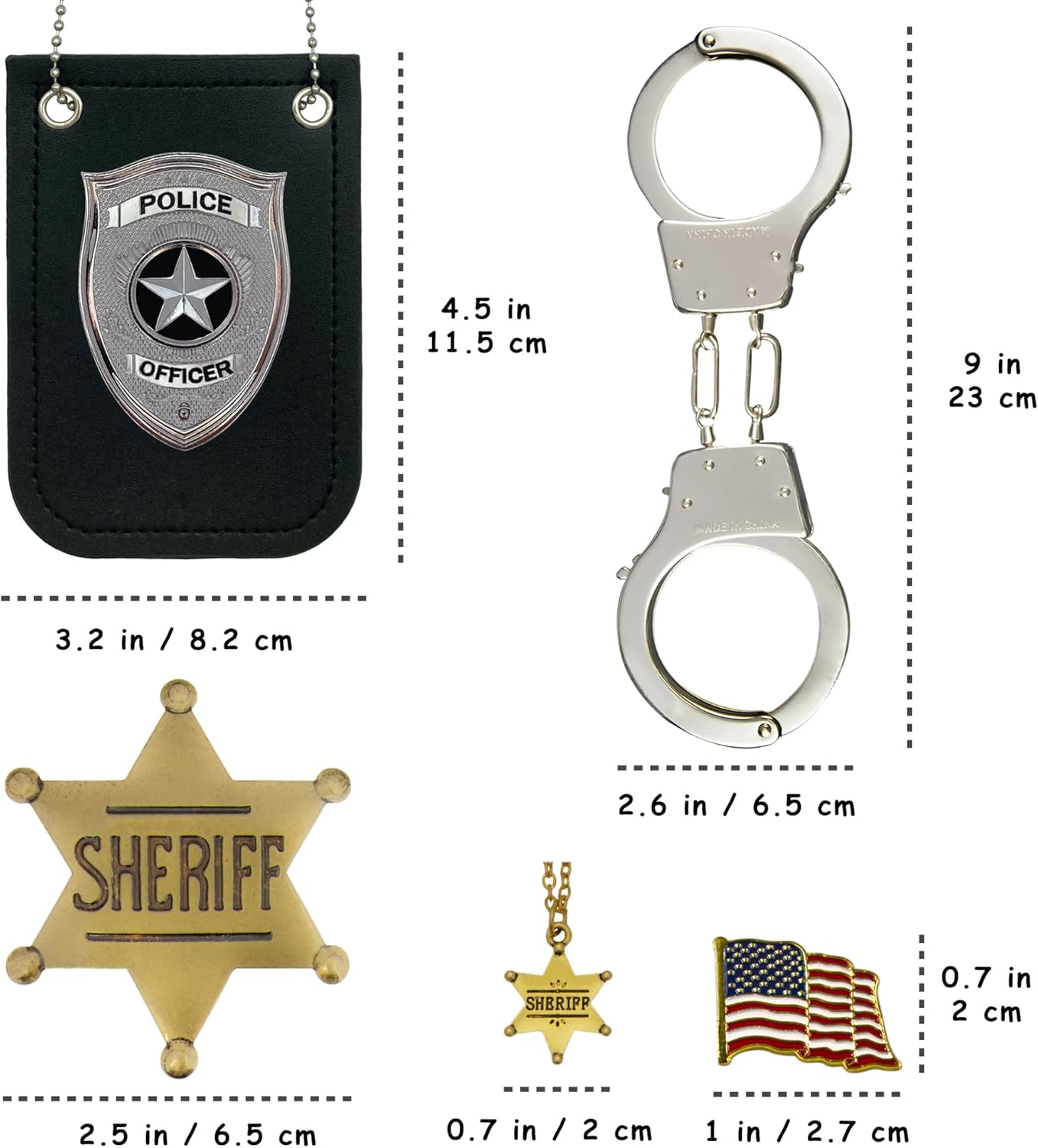 HOHAJIU 5PCS Police Badge and Handcuffs Toy Set for Kids