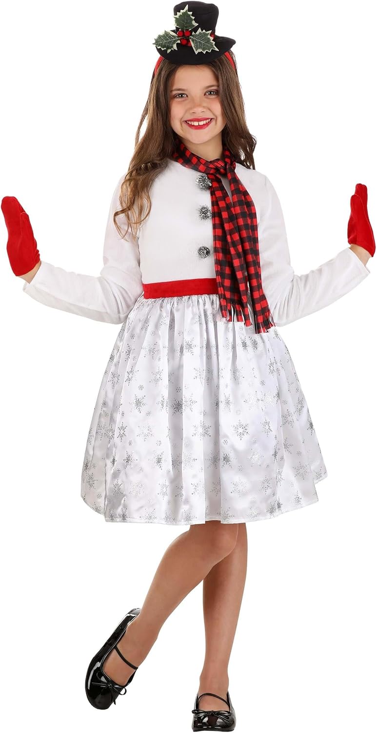 Fun Costumes - SnowGirl Costume glitter snowman dress scarf mitten set